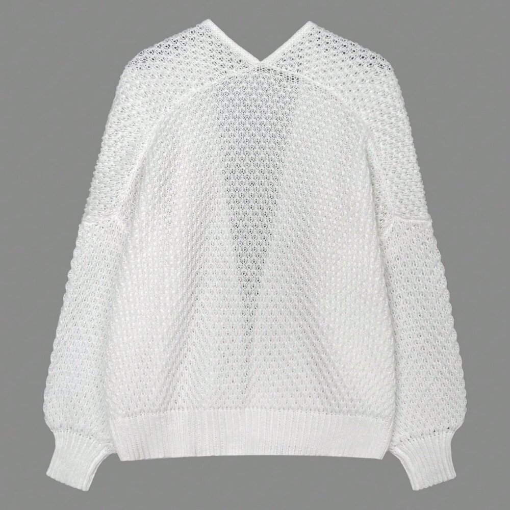 White Casual Women's Minimalist Long Sleeve Cardigan - Picture 5 of 7